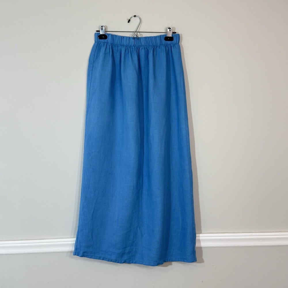 Bryn Walker Maxi Skirt Womans Sz MD Blue 100% Linen Coastal Beachy Resort Vacay